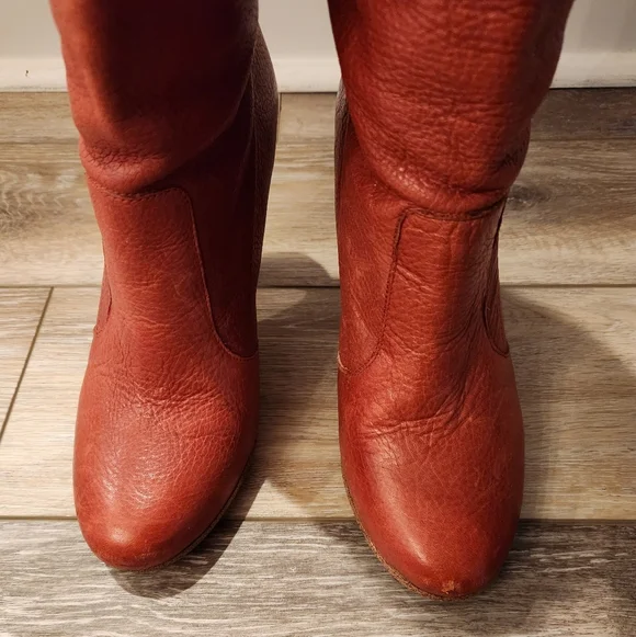 Aldo Red Leather Tall High Heeled Boots - Picture 6 of 6